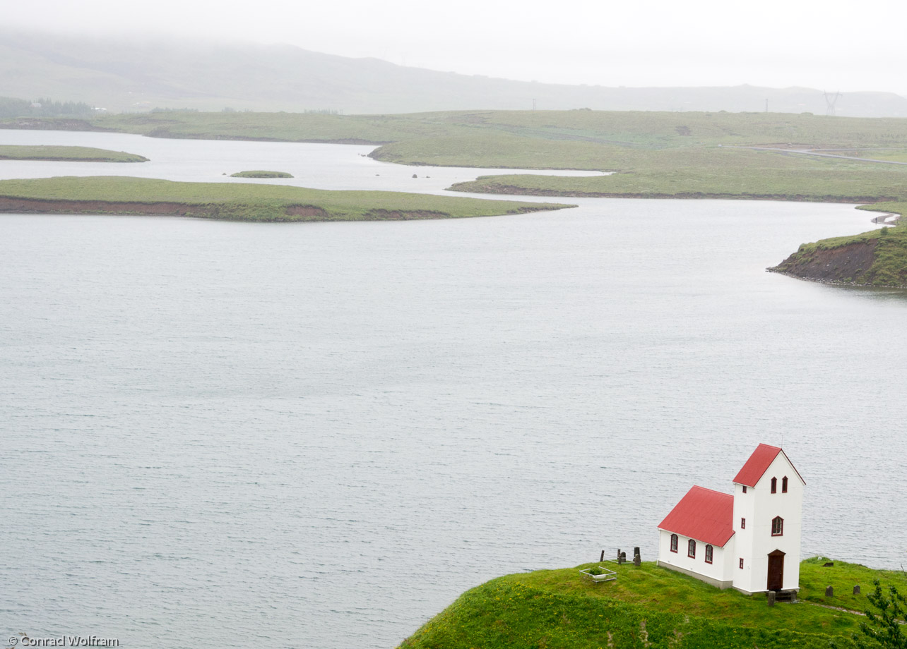 Icelandic church overlooks water
