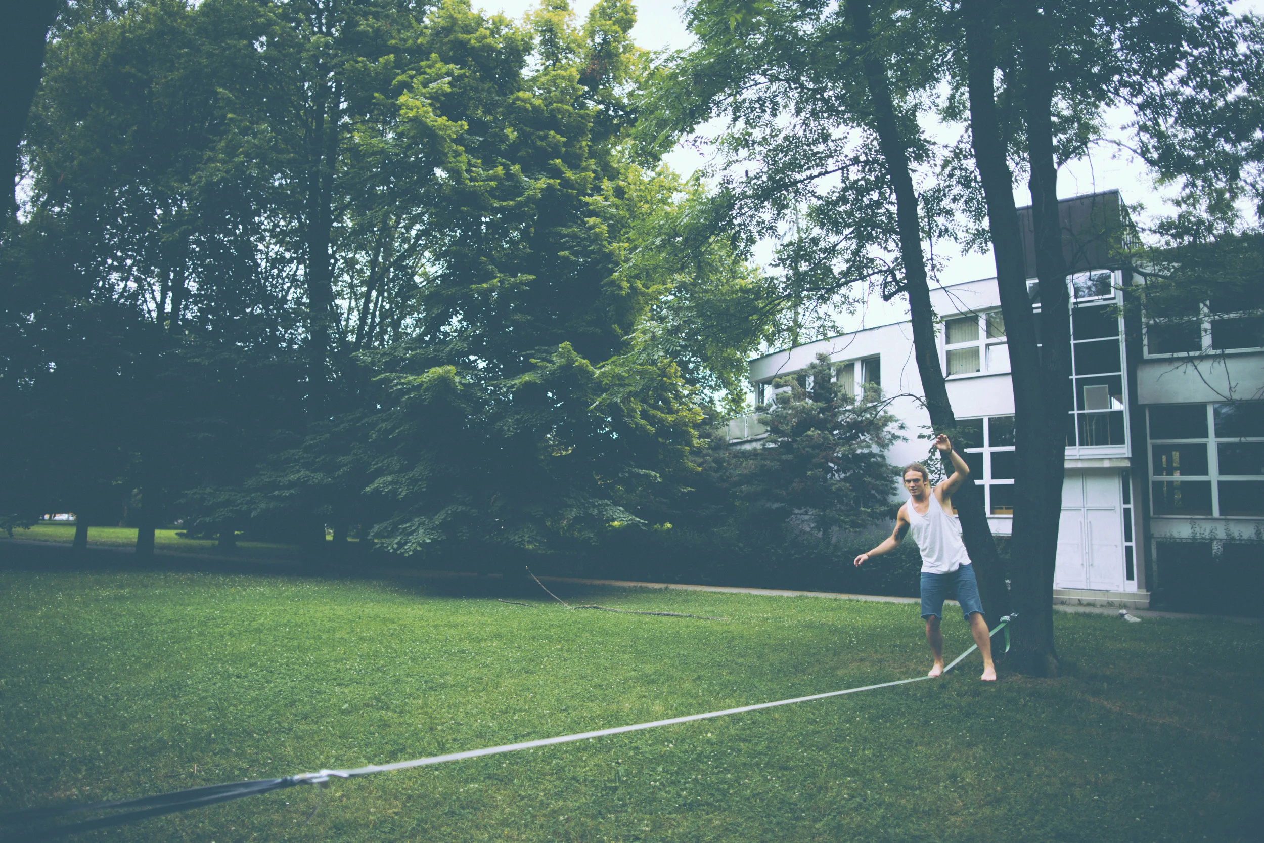 Slacklining before youth group.