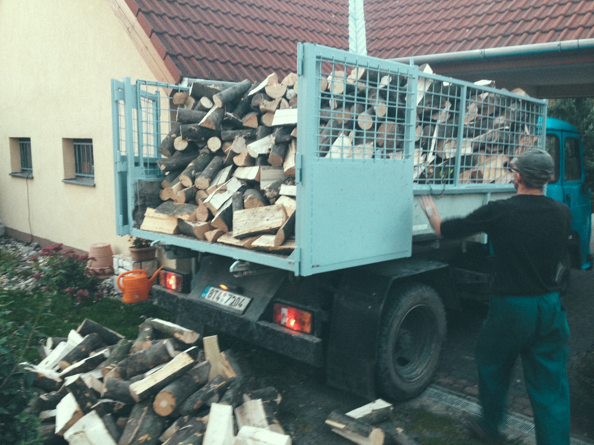 Firewood being delivered for the winter. This was fun.