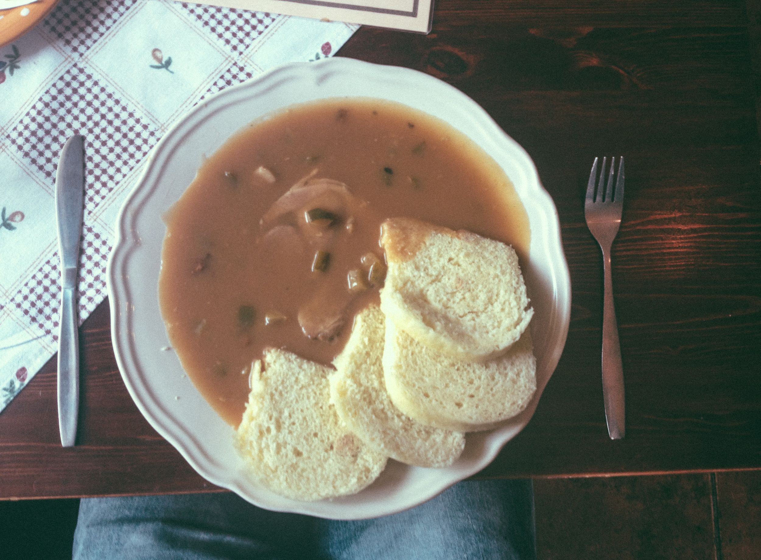 Czech food. Bread, meat, sauce.