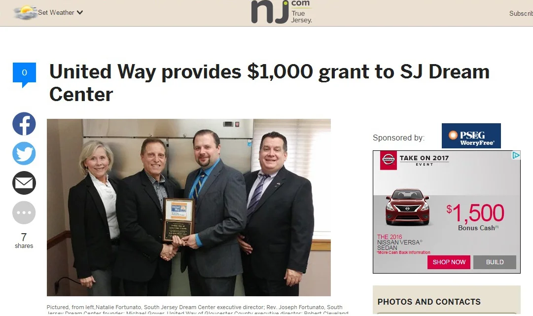 Pictured, from left,Natalie Fortunato, South Jersey Dream Center executive director; Rev. Joseph Fortunato, South Jersey Dream Center founder; Michael Gower, United Way of Gloucester County executive director; Robert Cleveland, United Way of Gloucester County board member and manager of Columbia Bank of West Deptford. (Submitted photo)