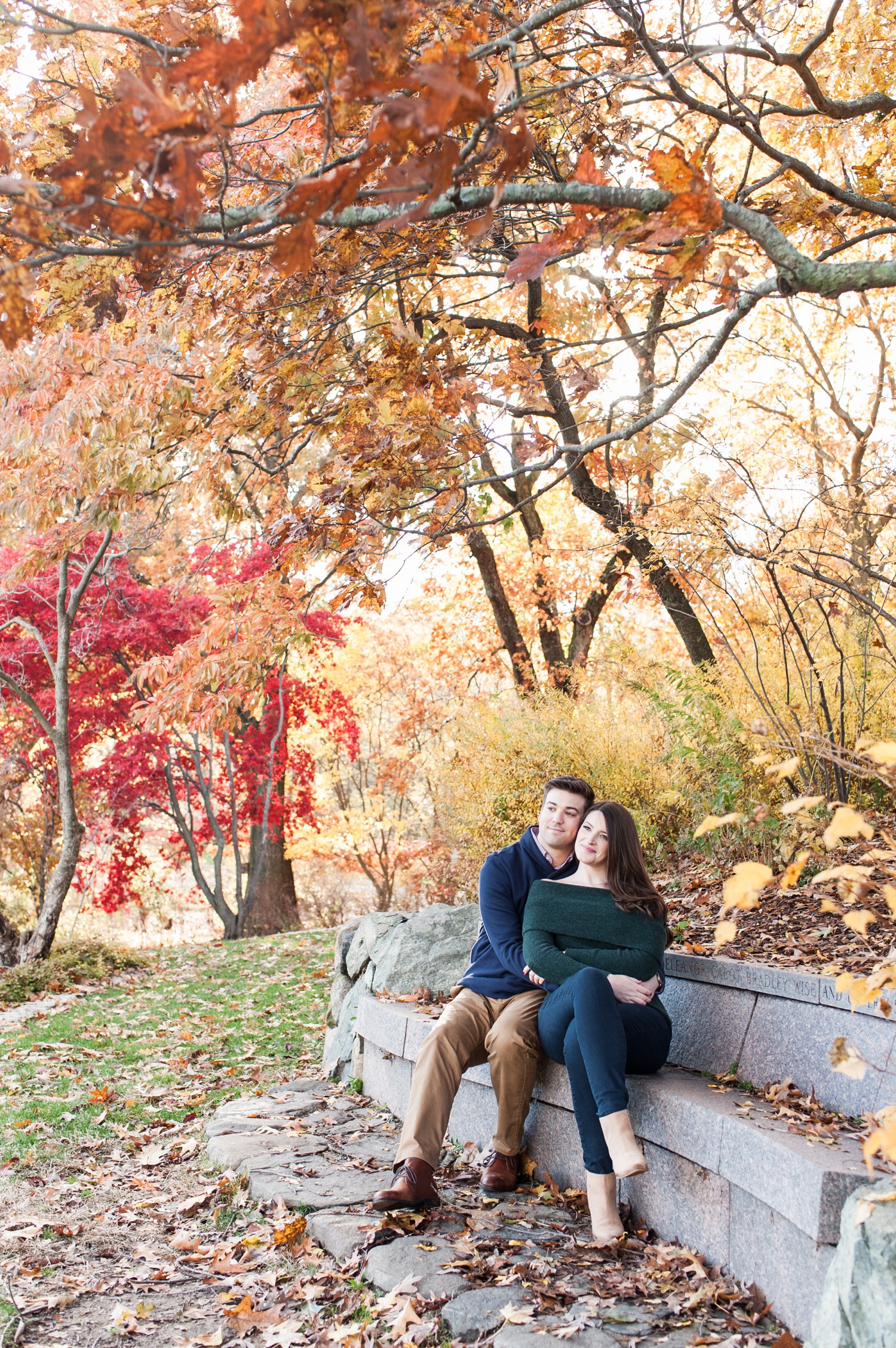 arnold arboretum rustic fall boston engagement session golden hour light fall leaves and chic engagement style