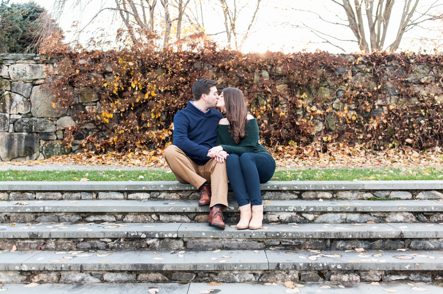 arnold arboretum fall boston engagement session golden hour light and chic engagement style