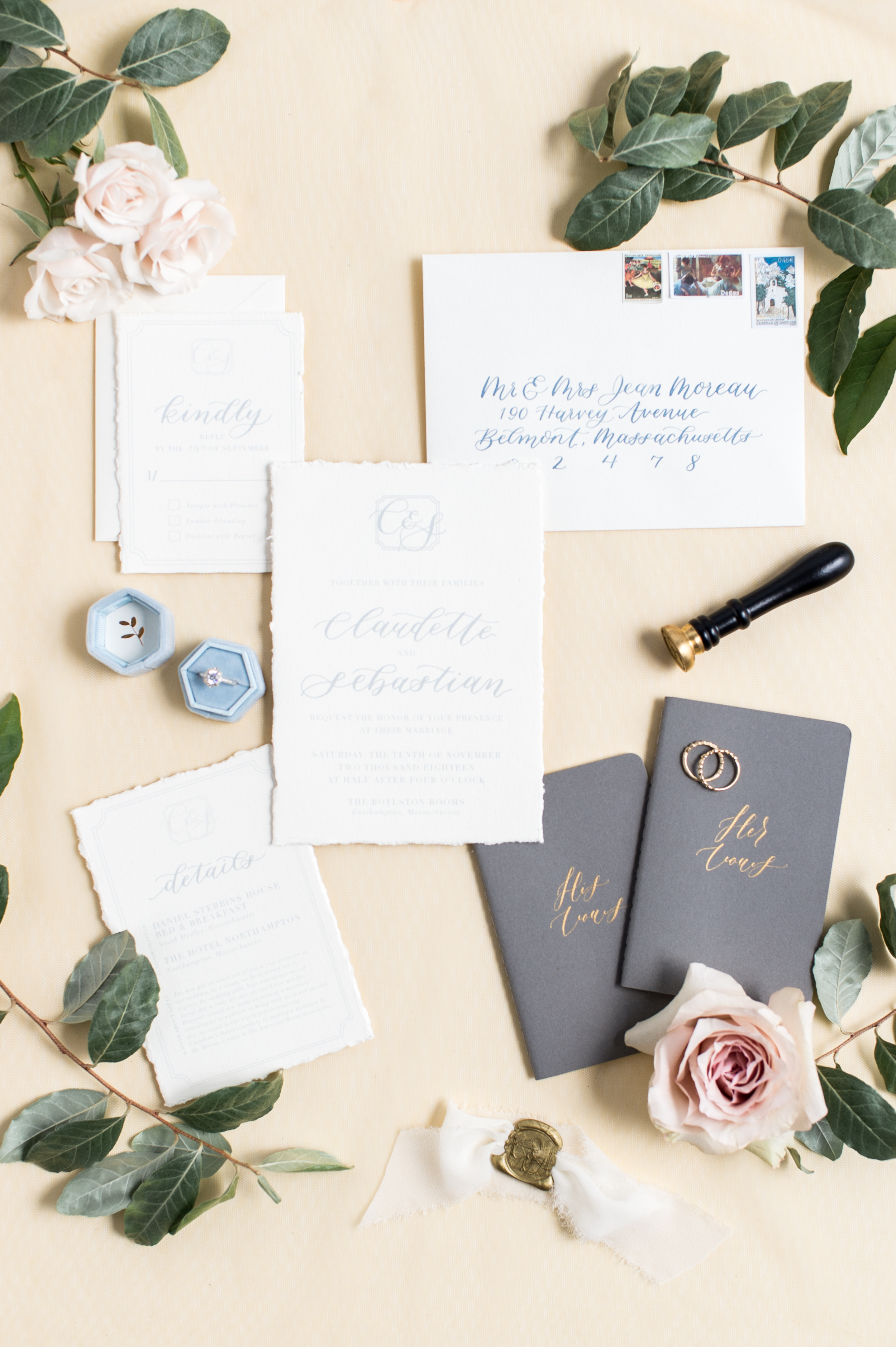  Styling by Urban Soiree Boston, Paper and Calligraphy by Haley Tyson Design, Rings by e. scott originals 