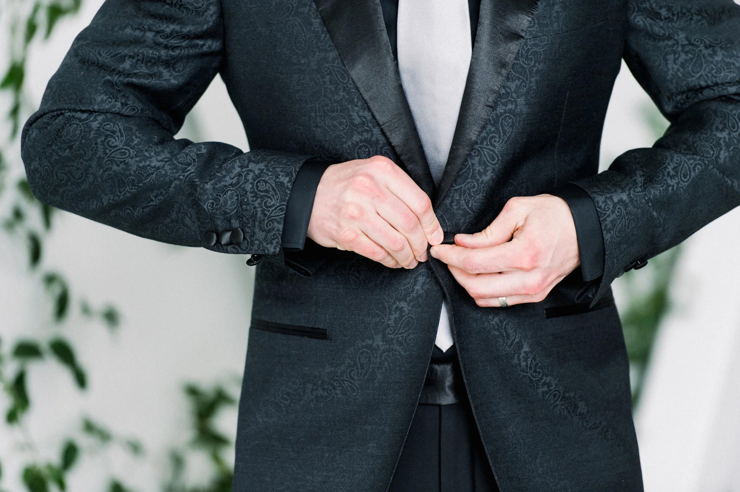 groom black ob black tux from Hive & Colony | Artists for humanity wedding | Boston wedding | green botanical wedding