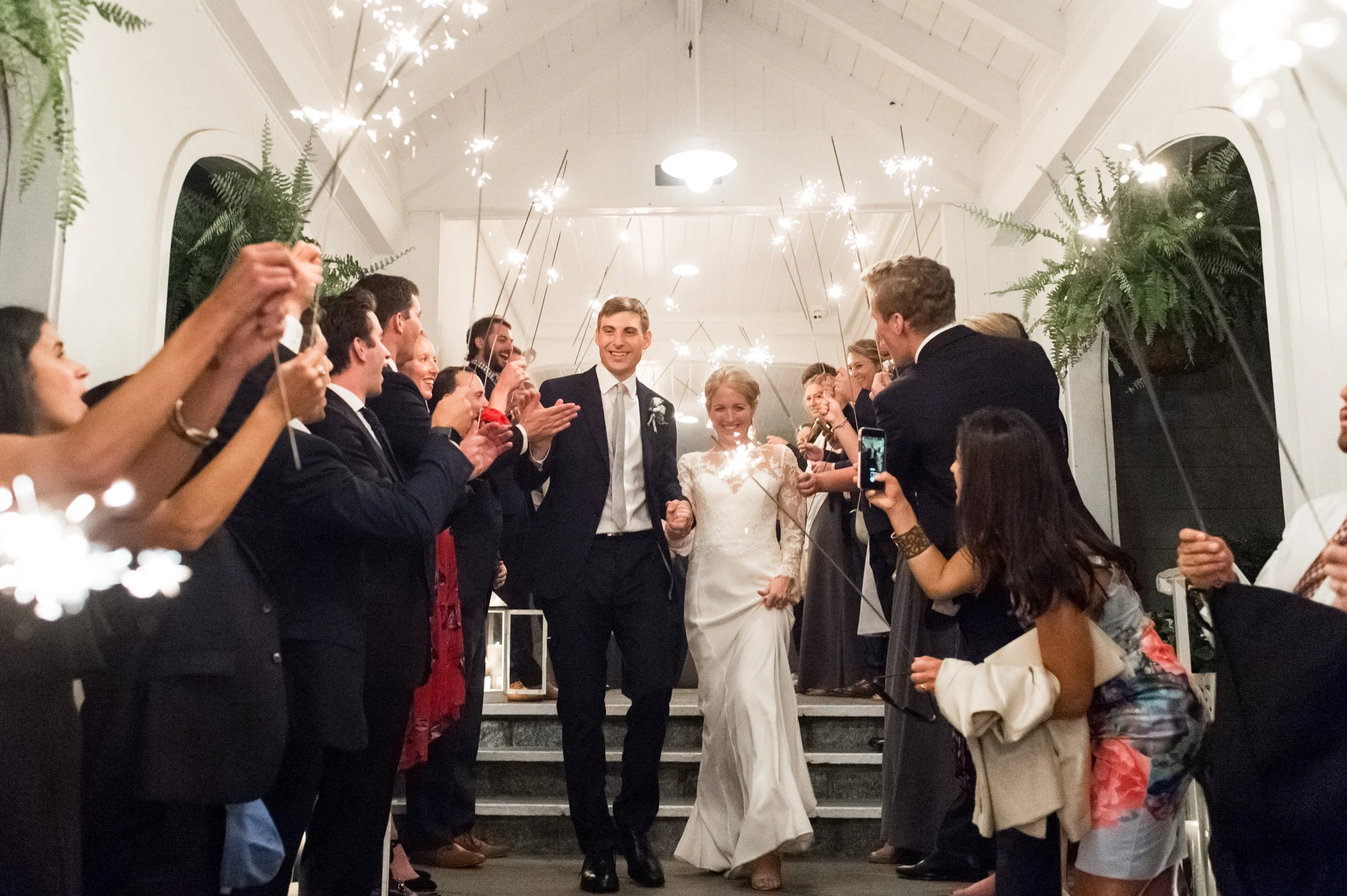 Wee Burn Beach Club Wedding Darien CT bride and groom sparkler exit