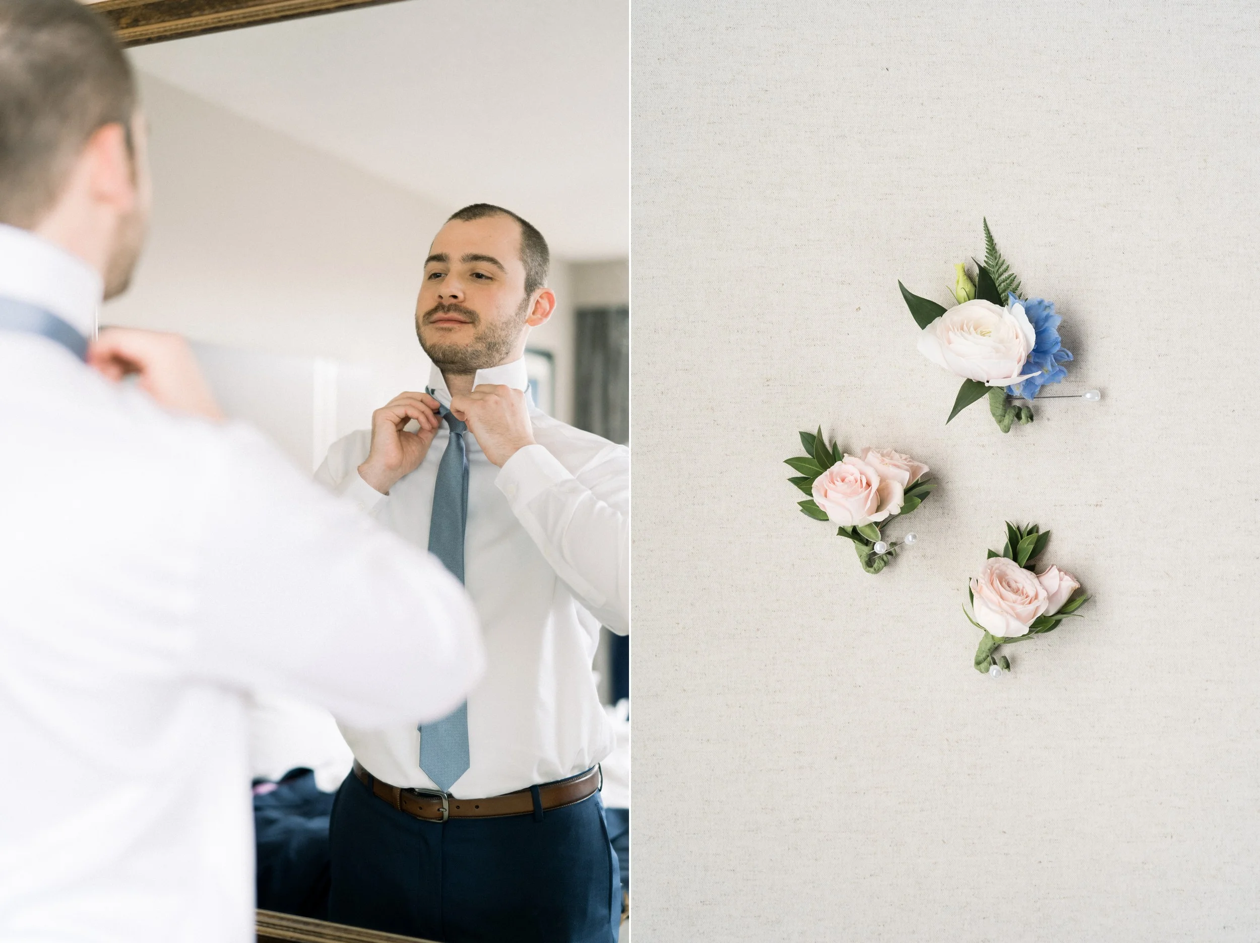 The Villa at Ridder Country Club Spring Wedding East Bridgewater MA groom getting ready