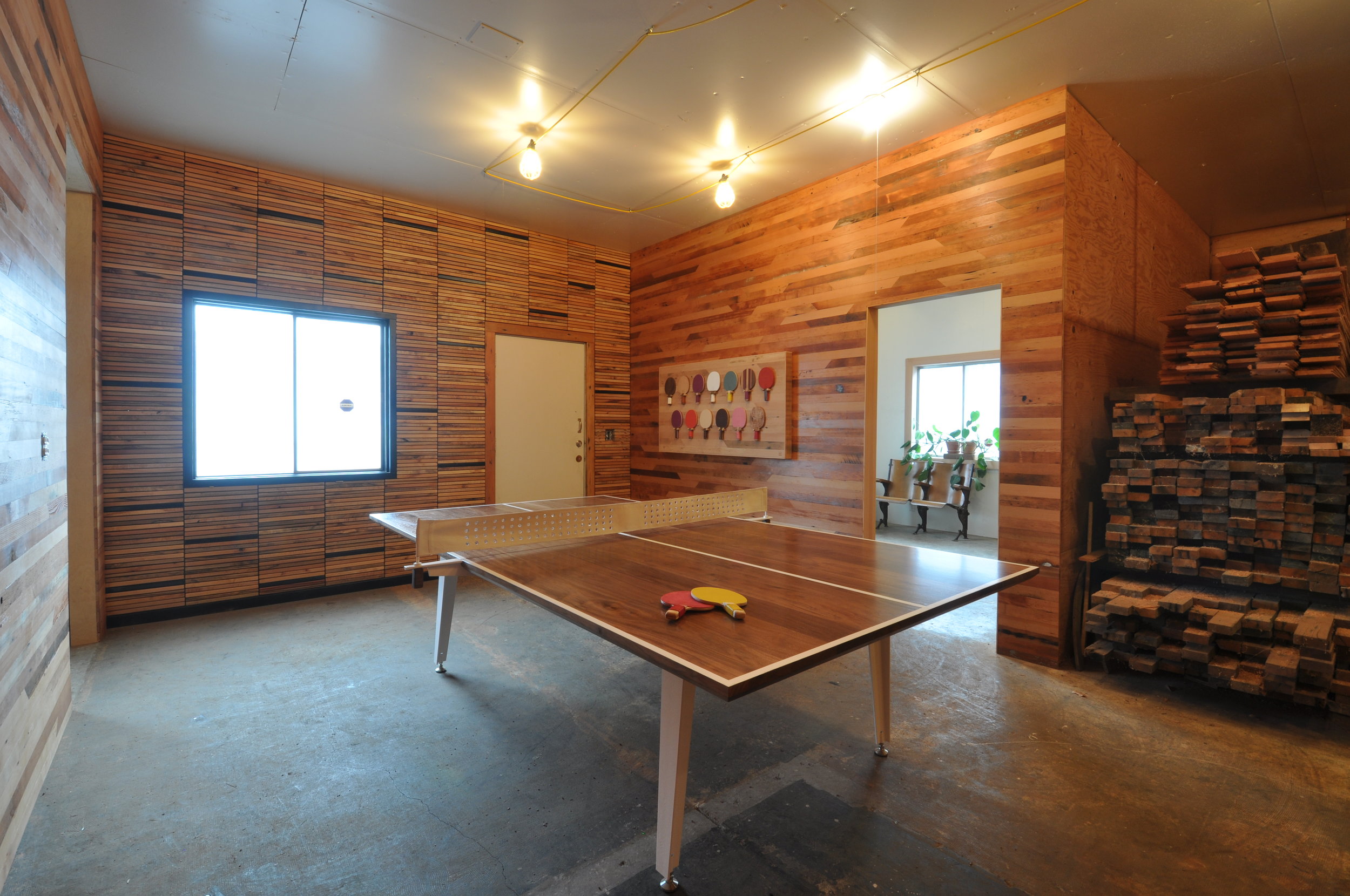 Solid Walnut Ping Pong Table w/ Custom Metal Base and Leather Net