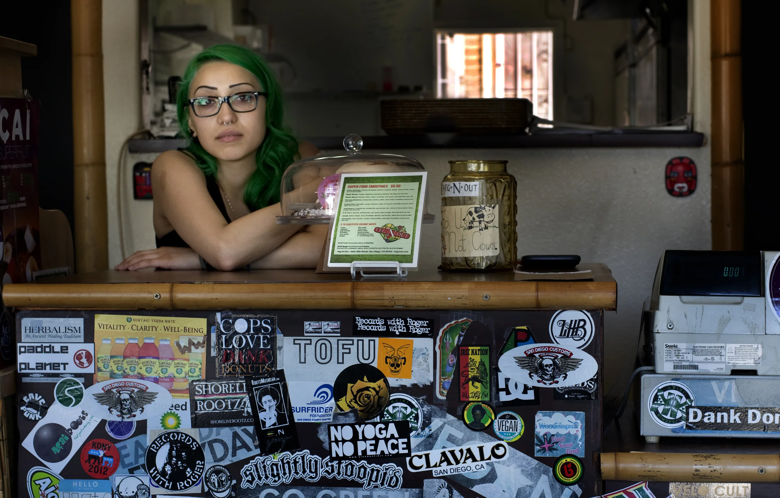 Lilia, a waitress at Veg-n-Out restaurant in San Diego.