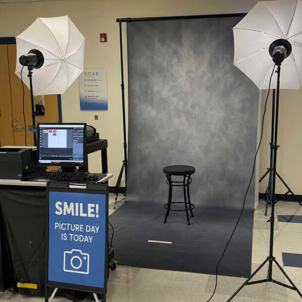 school day photography setup