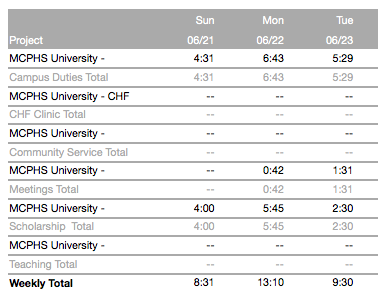 As you can see, the time is exported by activities and the total time put into the activity that day.