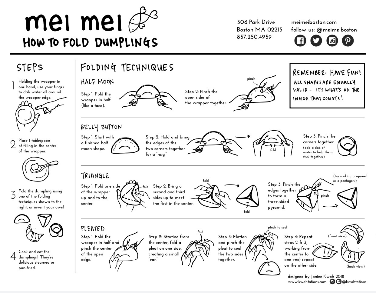 "How to Fold Dumplings" Brochure created for Mei Mei Restaurant , a sibling-run restaurant and food truck catering business in Boston serving up creative Chinese-American cuisine made from locally sourced and sustainable ingredients.