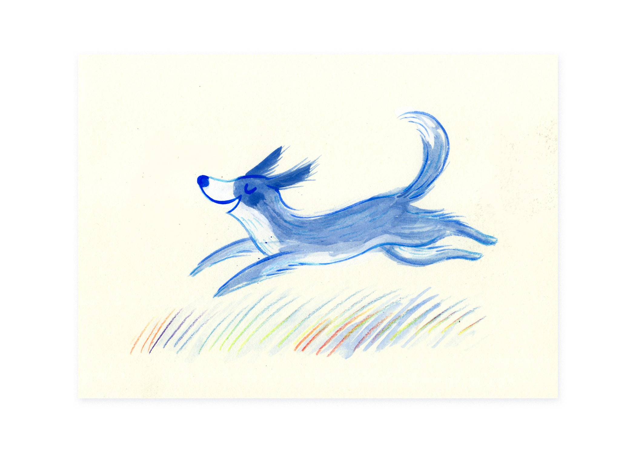 blue dog, rainbow grass.png