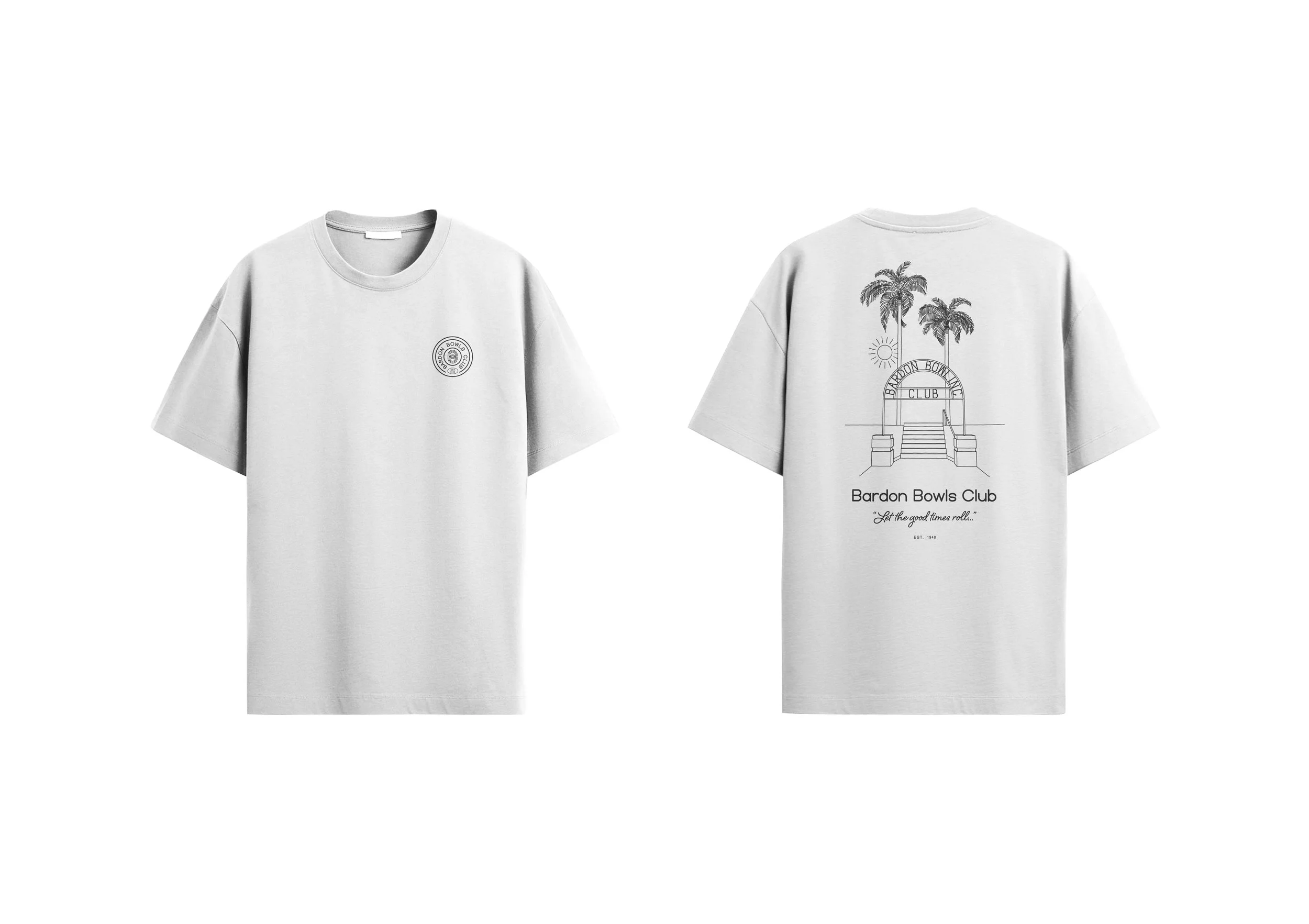 Bardon Bowls Club_TShirt_Let the Good Times Roll_White.jpg