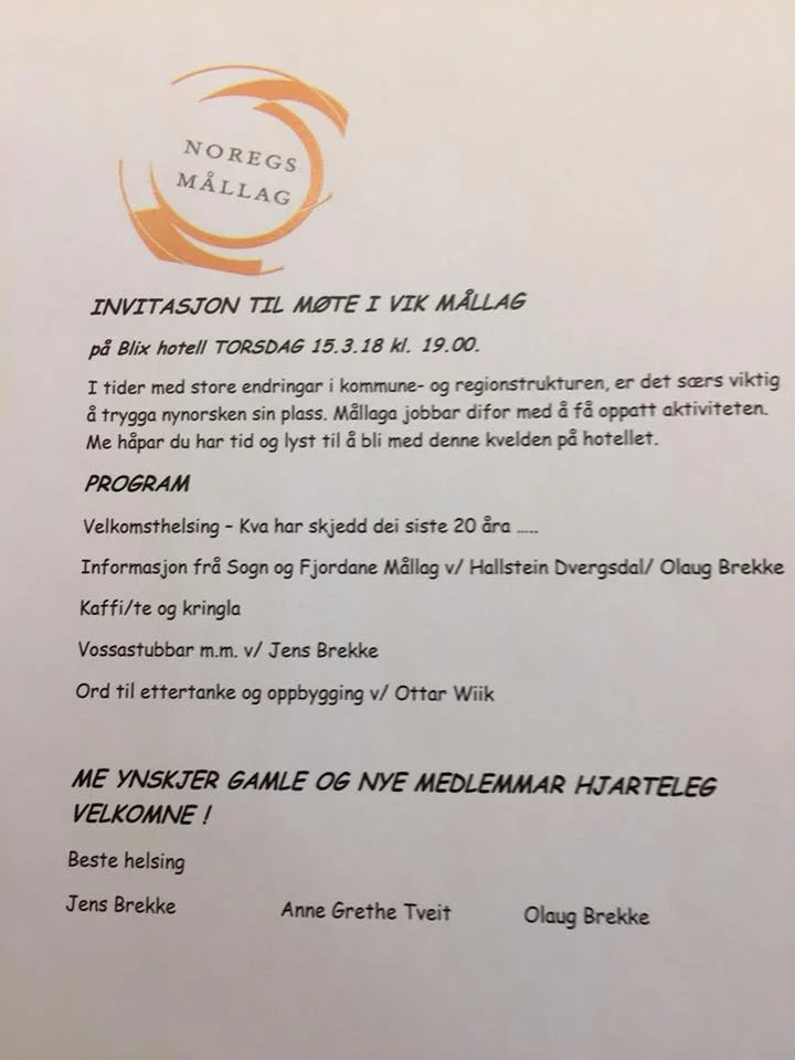 Vik Mållag inviterer til møte 