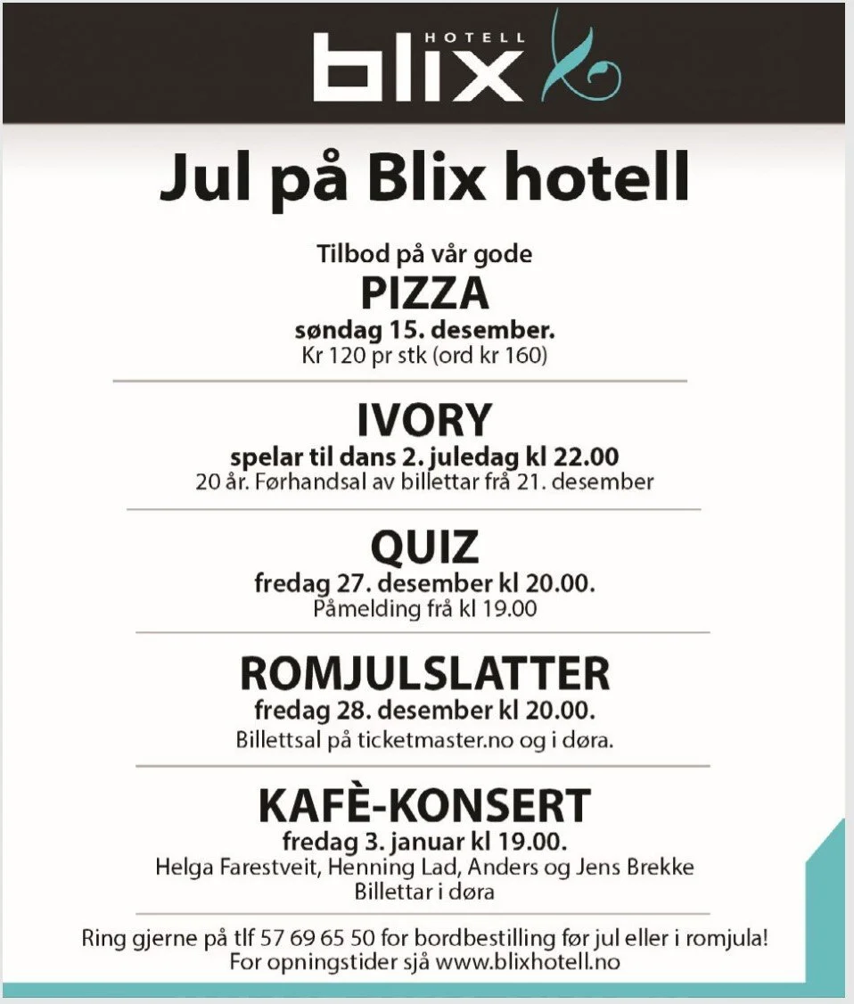 Velkommen på Blix hotell jula 2019