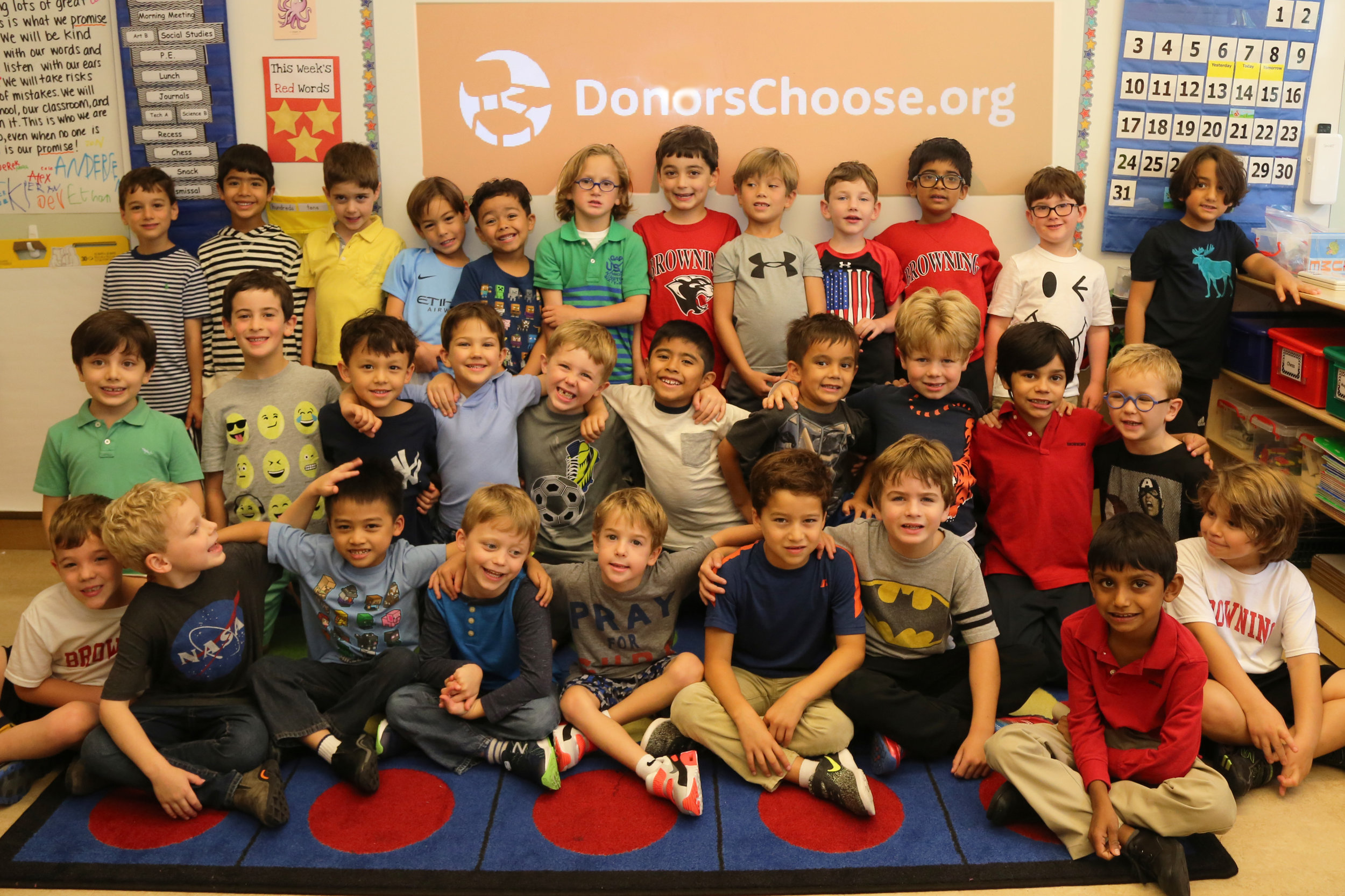   Browning held a school-wide Dress Down Day on Thursday, September 14 (Grade One pictured above) to support Hurricane Harvey and Irma Recovery Funds, sponsored by Donors Choose.  