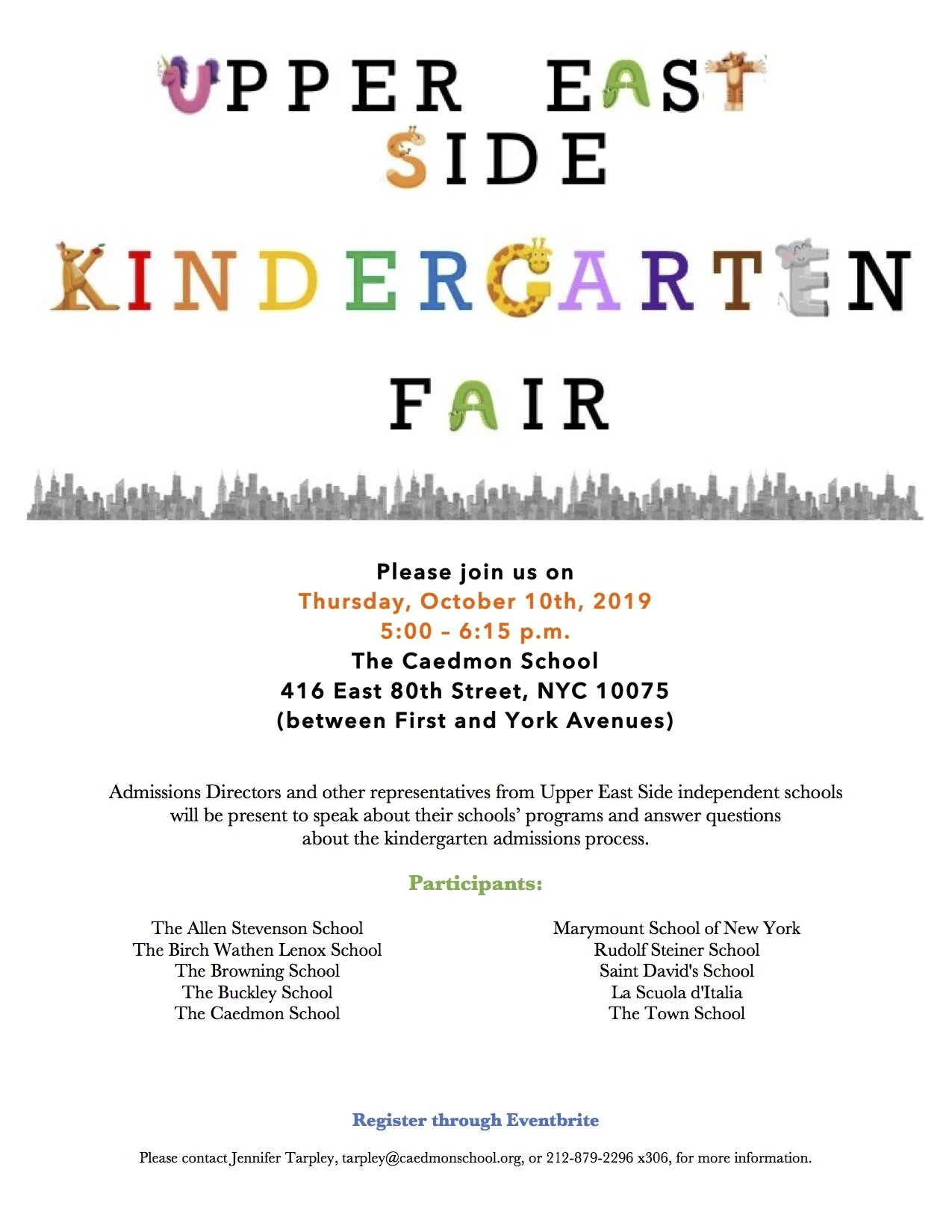 Come and see us at the Upper East Side Kindergarten Fair on October 10!