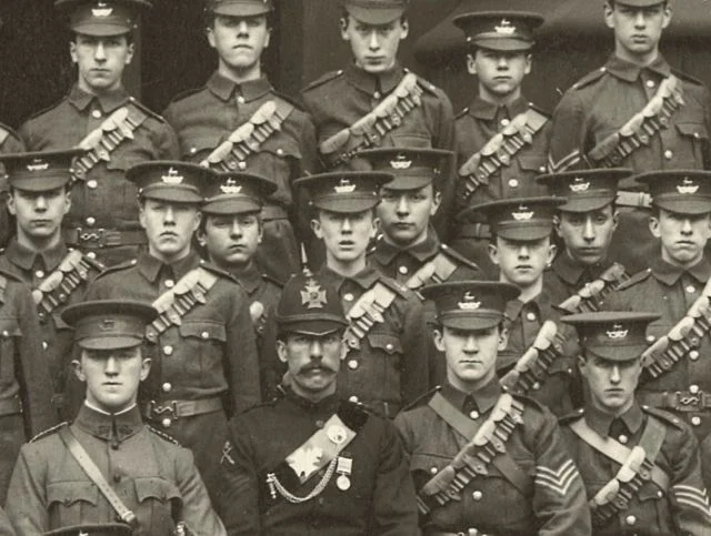 Source: Governors of the Schools of King Edward VI in Birmingham, via John Garth . Garth’s caption: “A face in the crowd: Tolkien, fourth from left in the middle row, stands for inspection with the new Cadet Corps at King Edward’s School, Birmingham, on 4 April 1907"