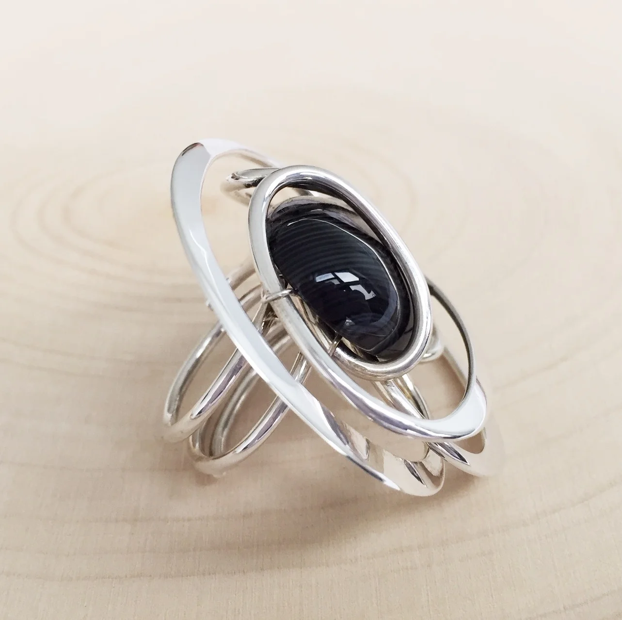 black sardonyx sterling silver ring