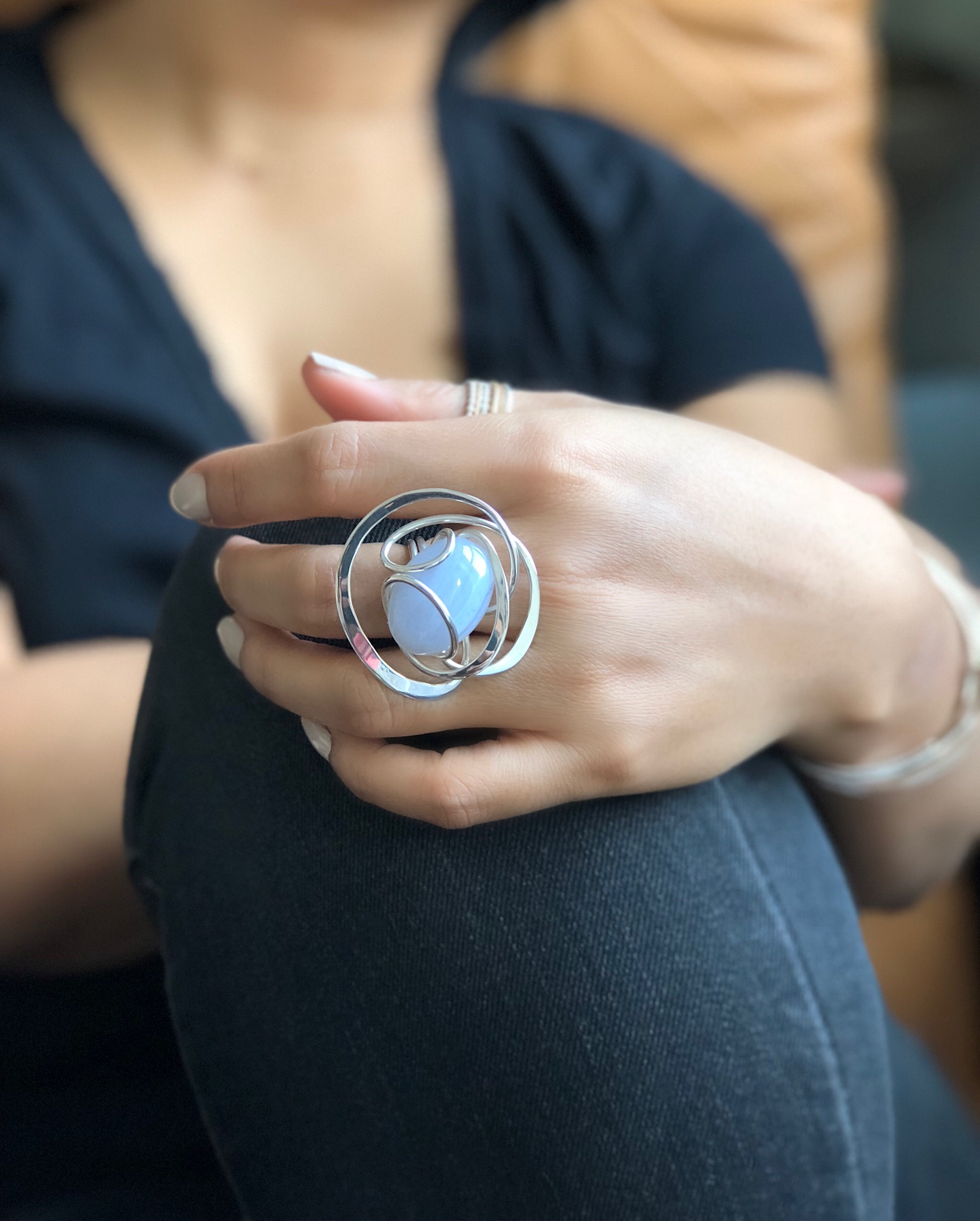 Copy of Blue Lace Agate cabochon sterling silver ring