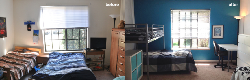 From a crowded room with tired off-white walls and out-grown beds to a fresh new space where they can calmly sleep and study!