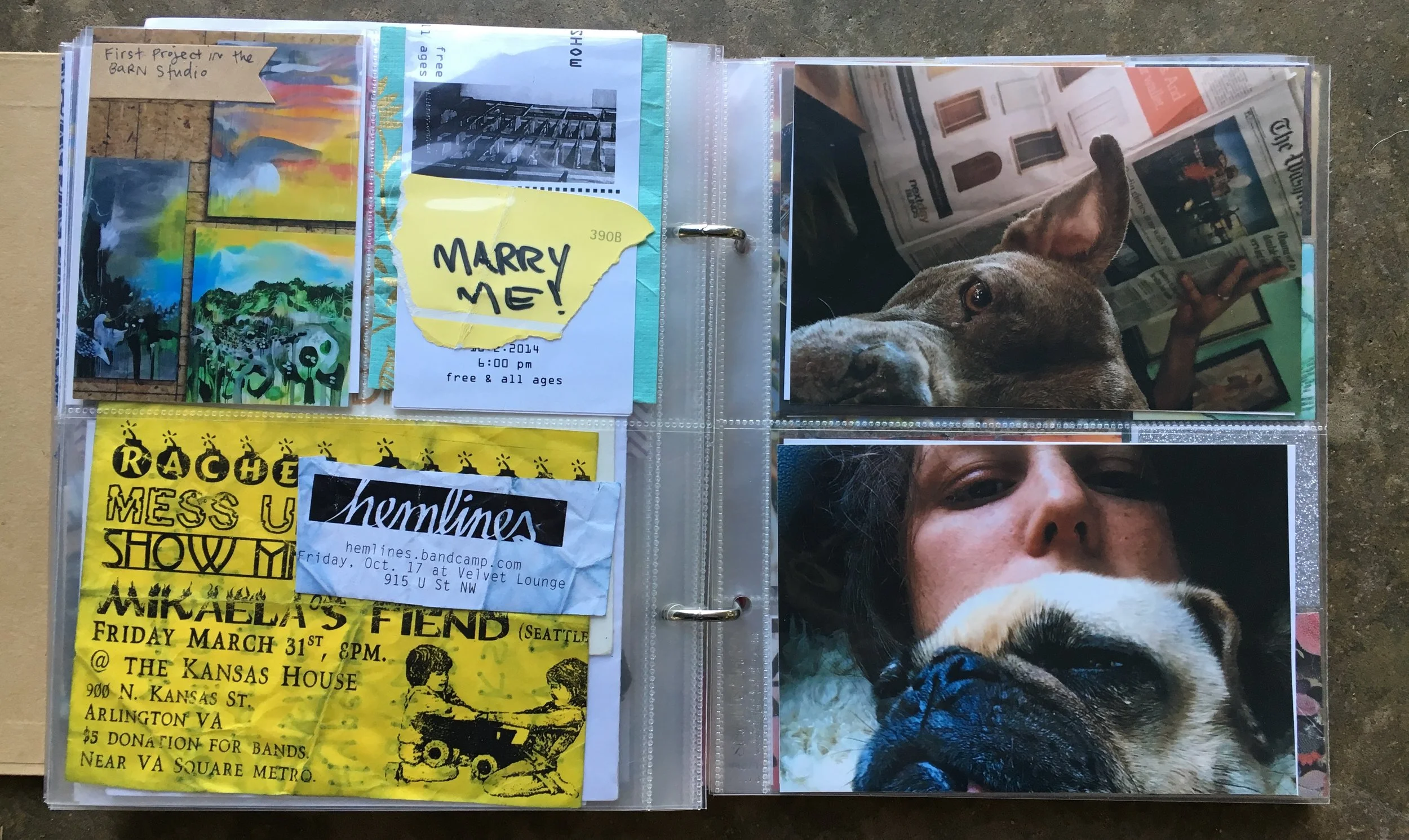 Some photos and flyers (super old flyer is the back of a set list). "Marry me" note from Mike. We got engaged in a conversation that I initiated so we didn't have a proposal moment, really. So he gave me that note afterward haha