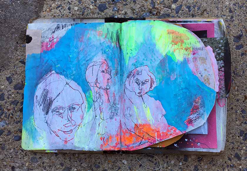 Drawing by carving into wet paint with a pencil.