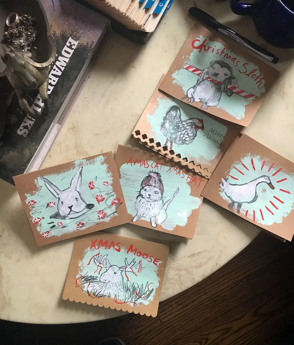 I made so many Christmas cards, more than are pictured here, all hand painted. I should have taken more pictures but I didn't. They were fun to make!