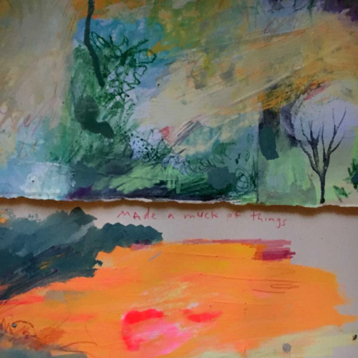 Using paper as a palette while working. Then I can use that palette paper as the base of a new painting.