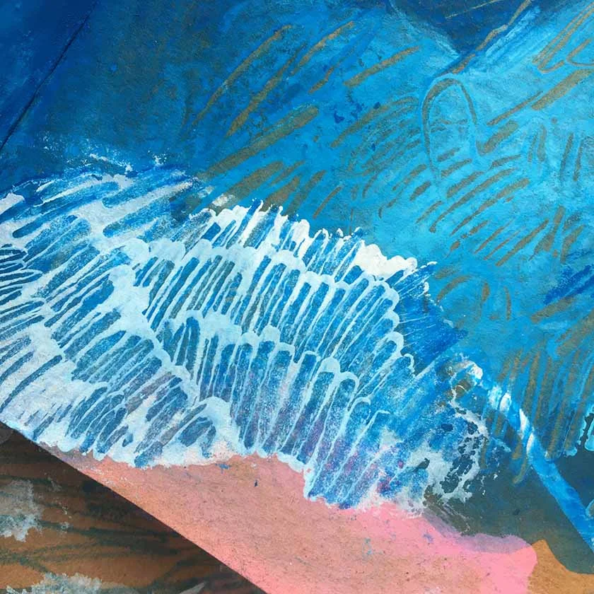 Using colored pencils on wet gouache.