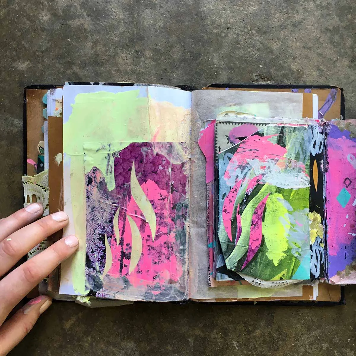 This is a magazine scrap that is painted and cut, then the cutouts were glued into the collab w/ Kate.