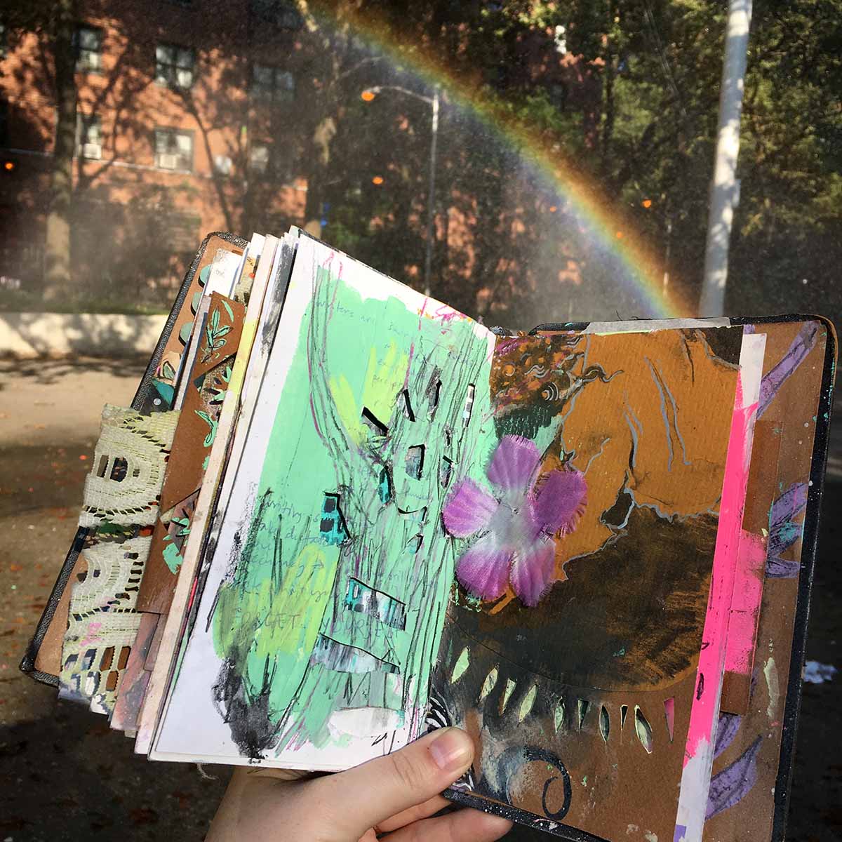 Magical rainbow in a fountain in Brooklyn.