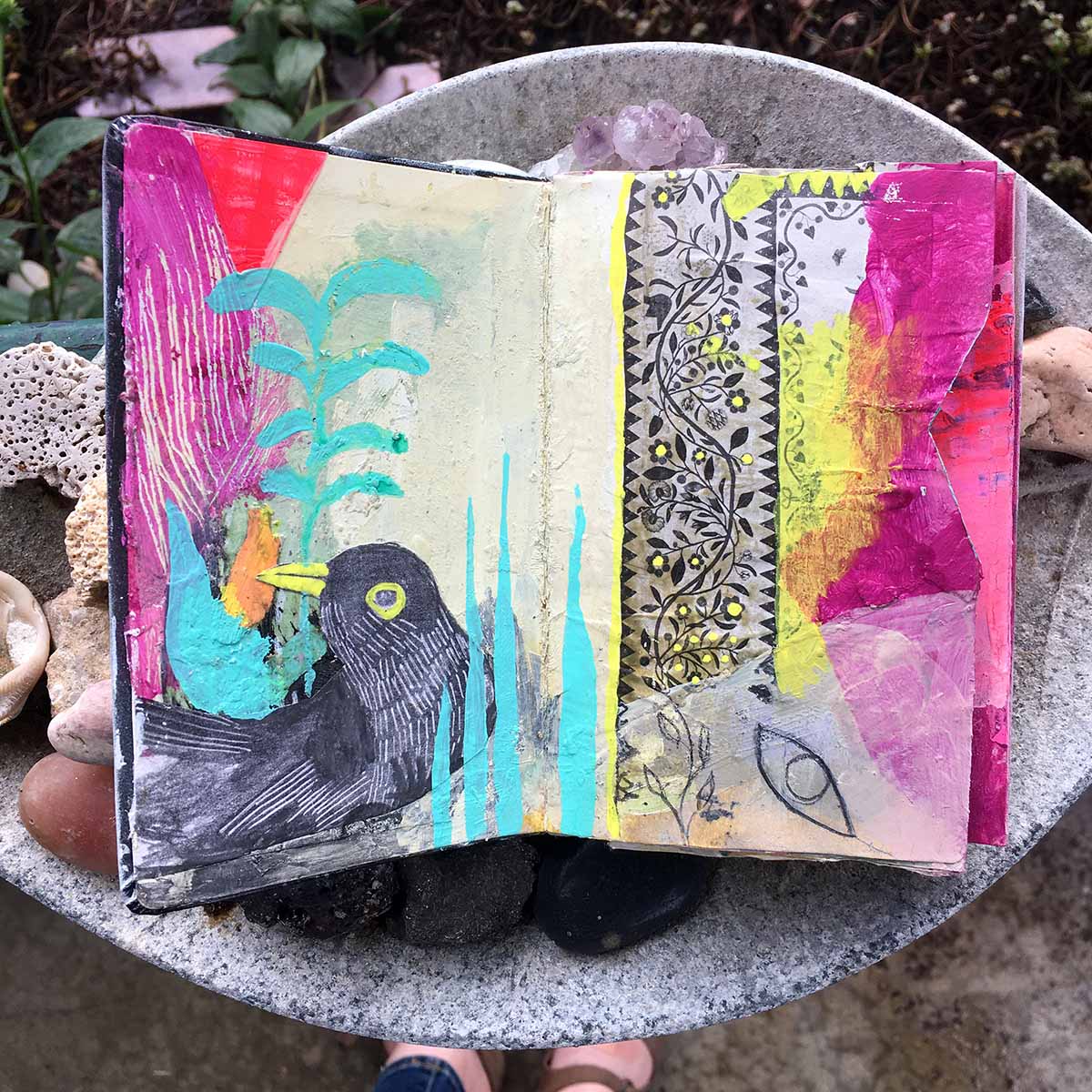 Scratched into paint with an x-acto knife.