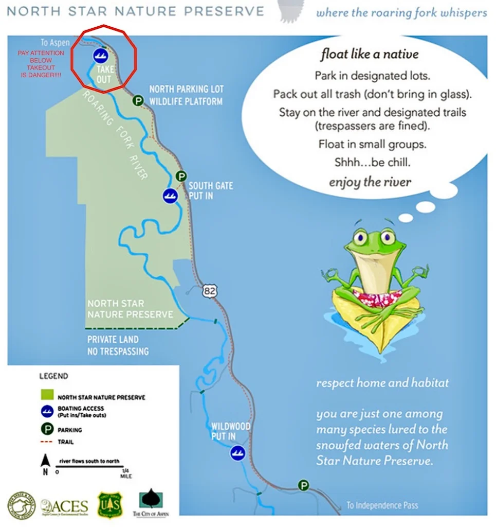 SUPER IMPORTANT … THE FLOAT IN NORTH STAR IS RELAXING AND FUN BUT BELOW THE TAKEOUT IS VERY DANGEROUS. PLEASE MAKE SURE YOU ARE 100% CLEAR ON EXACTLY WHERE THE TAKEOUT IS BEFORE YOU BEGIN YOUR FLOAT TO KEEP YOU AND YOUR FAMILY SAFE.