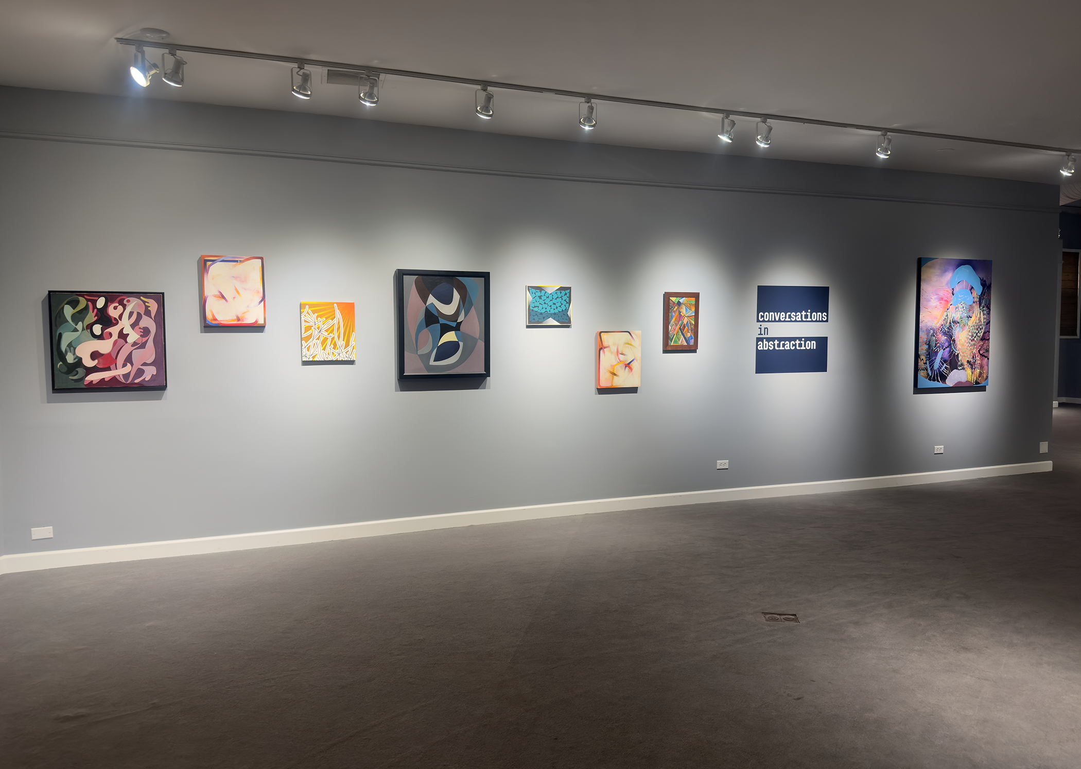 Installation view of Conversations in Abstraction at Madron Gallery, fall of 2025.