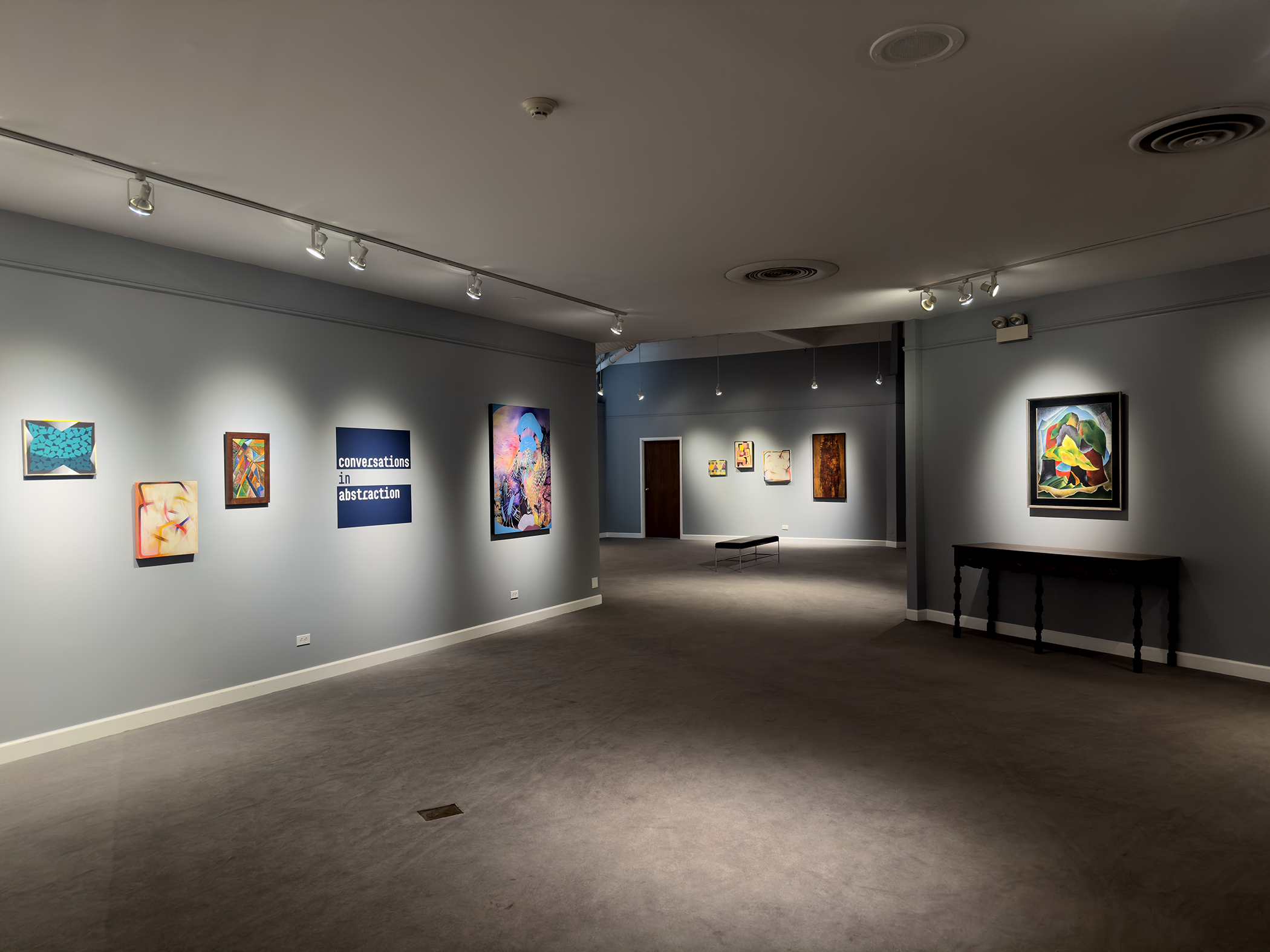 Installation view of Conversations in Abstraction at Madron Gallery, fall of 2025.
