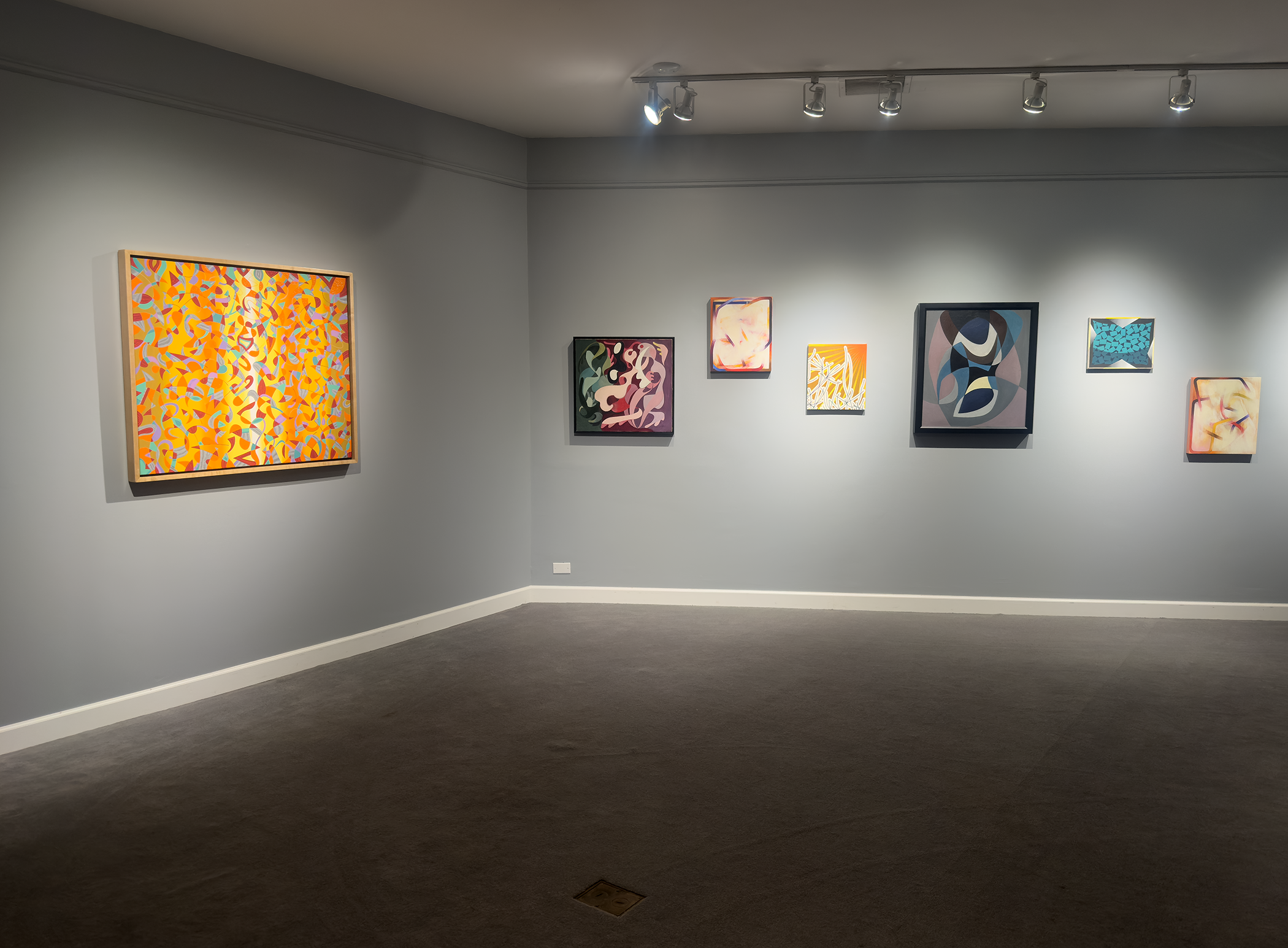 Installation view of Conversations in Abstraction at Madron Gallery, fall of 2025.