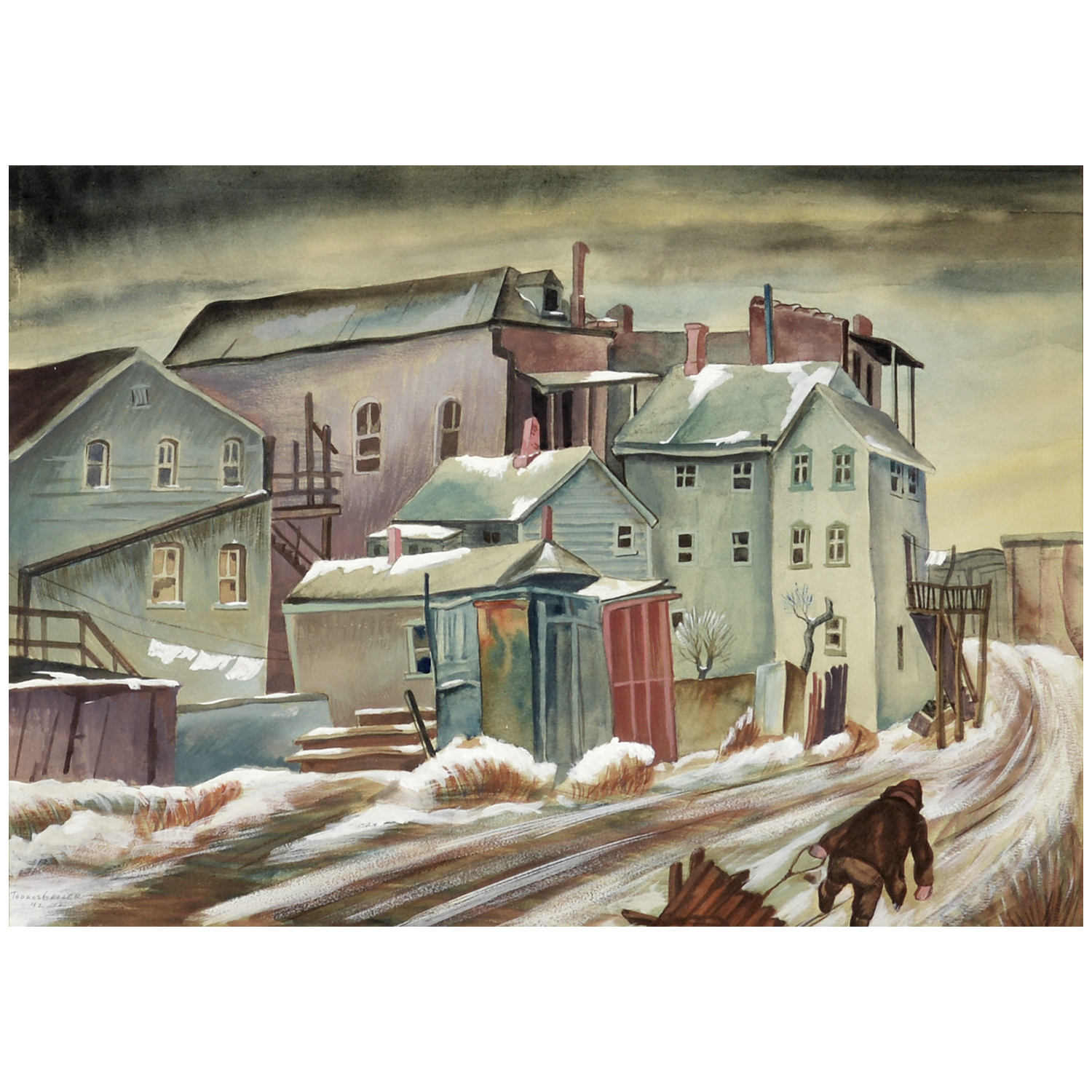 Todros Geller, "Street Scene with Man", 1942