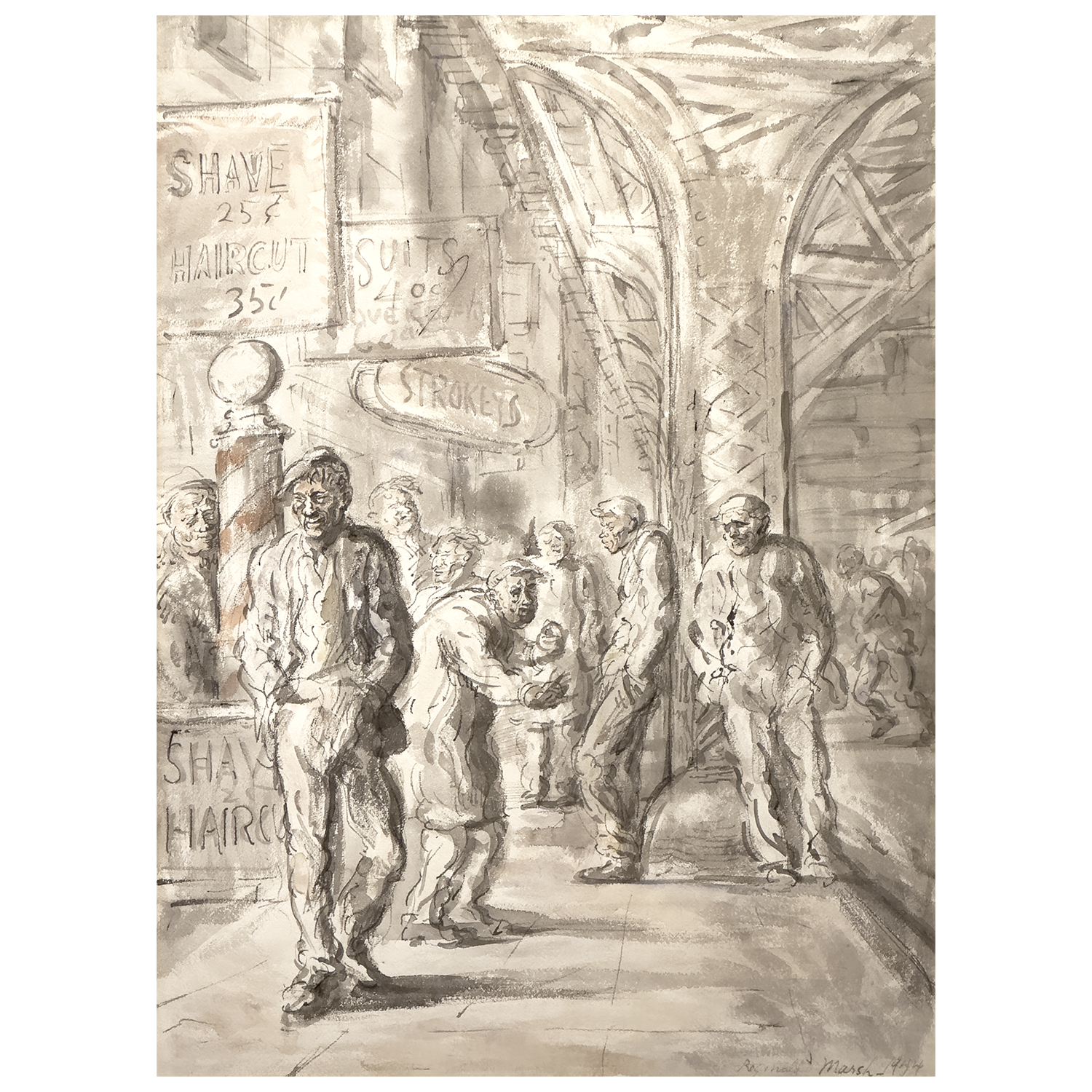 Reginald Marsh, "Bowery Scene "Strokey's", 1944
