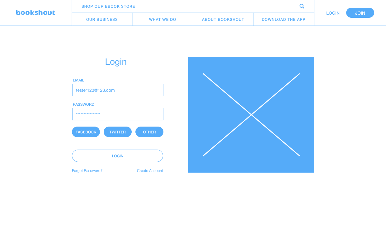Wireframe for log in