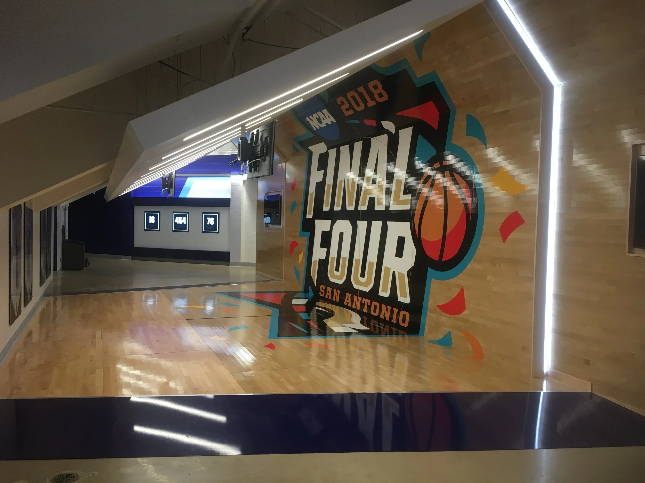 Final Four Floor Wall 3D Experiential Environment with Vinyl Graphics and Etched Glass Logo - Villanova Finneran Pavilion Project