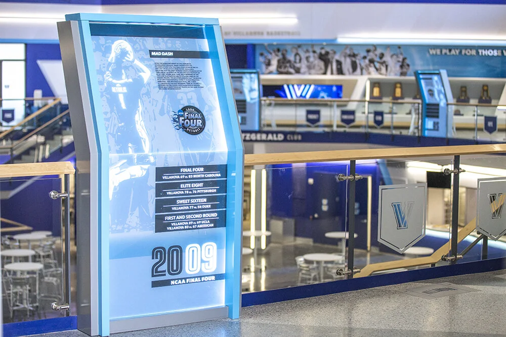 Overlook Displays with Custom Edge-Lit Etched Glass - Villanova Finneran Pavilion Project