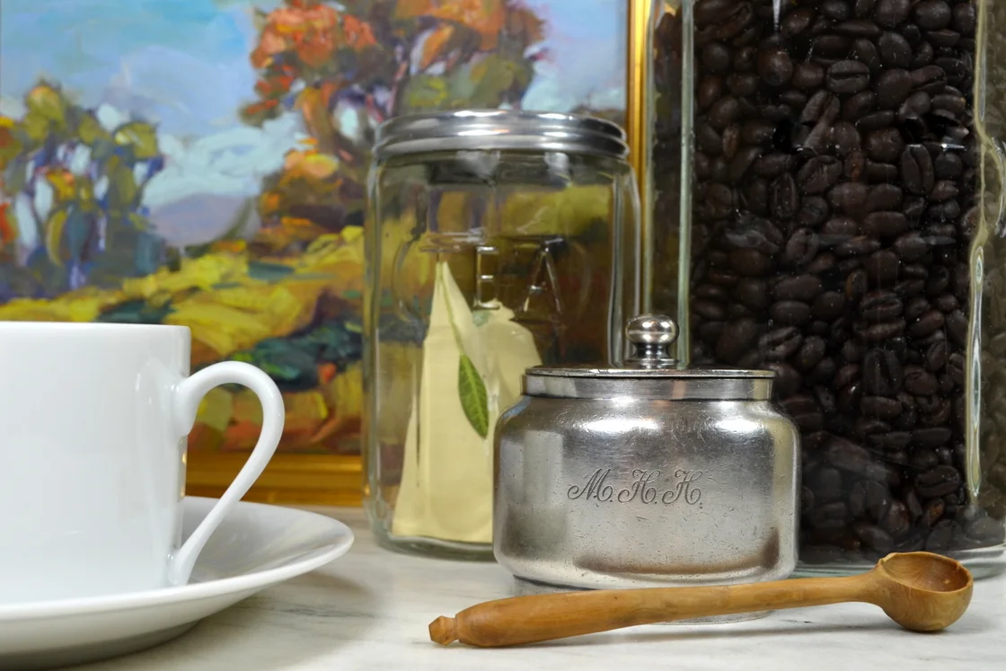 Vintage Hoosier Canisters, Hotel Silver Sugar, French Mustard Spoon