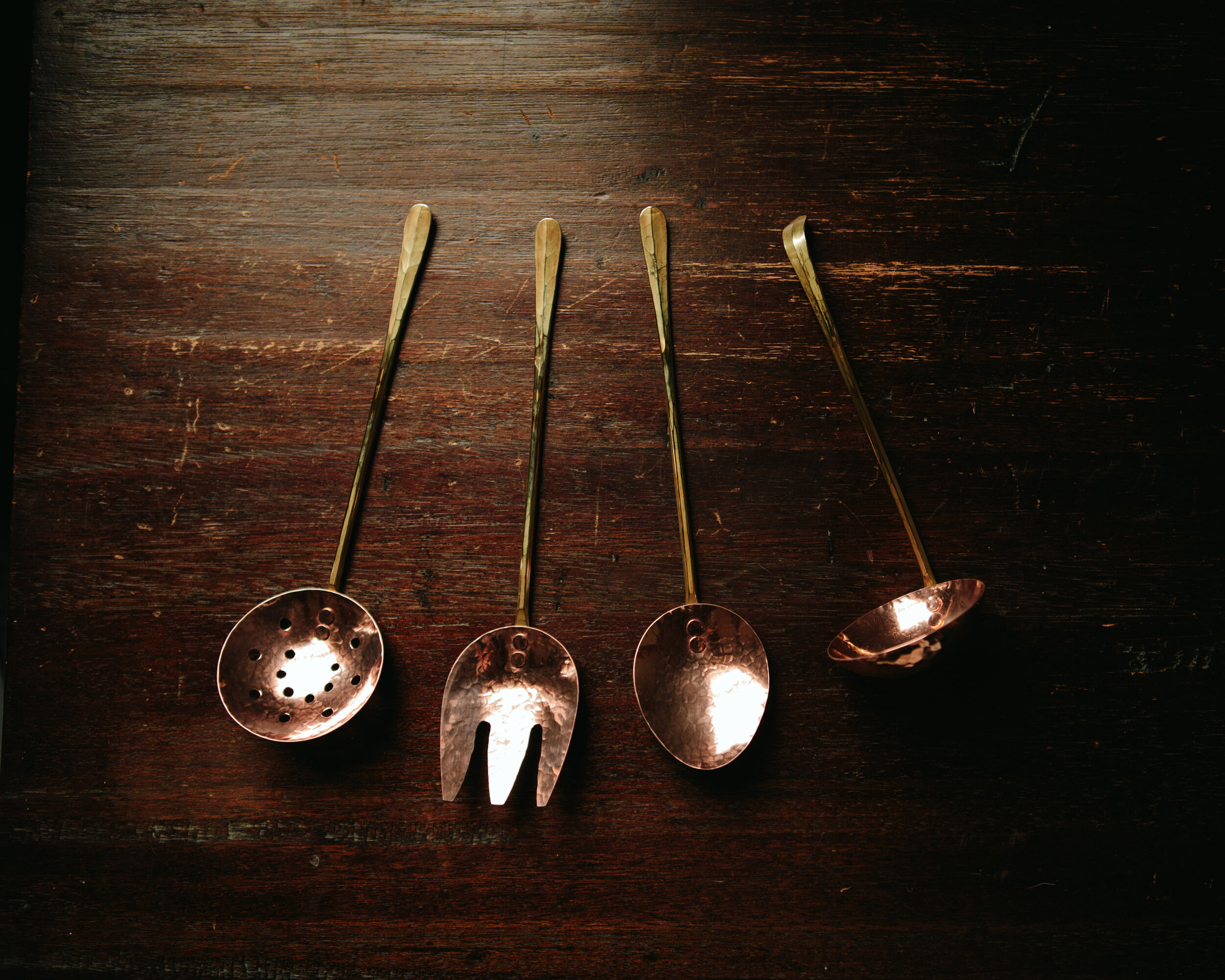 Cottage Serving Set - Copper with Brass Handles