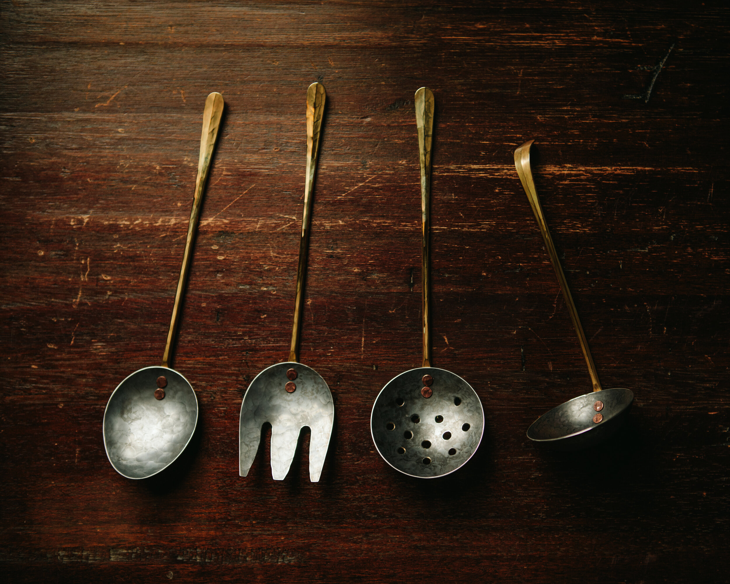 Cottage Serving Set - Steel with Brass Handles