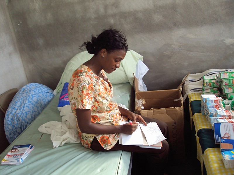 Taking inventory of our medical supplies on the day we held a clinic. We serviced over 230 people that day.