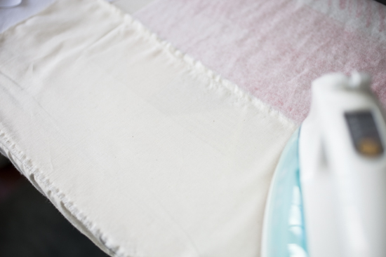 Pressing cloth keeps the fusible off of the iron.