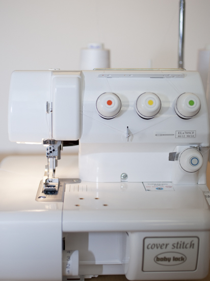 Baby Lock's Cover Stitch Machine all threaded and ready to go.