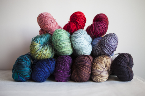 Colors (from top, left to right): Sunset, Poppy, Garnet, Lucky Penny, Sprout, Chris Grey, Dove, Teal, Midnight, Plum, Chestnut, Stone, Charcoal